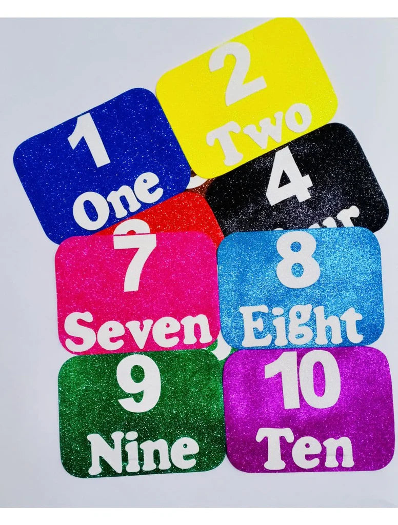 Counting 1 to 10 on Glitter Fomic sheet