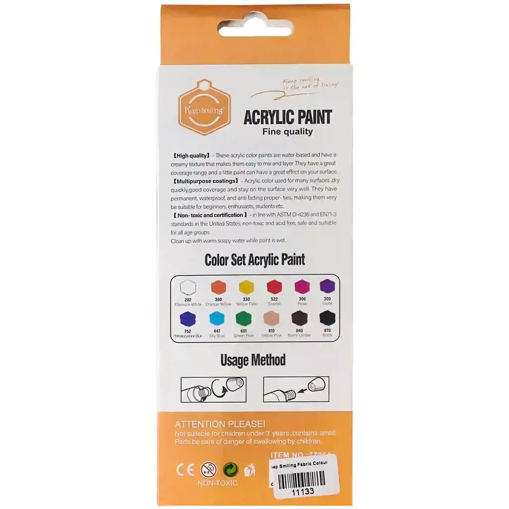 Keep Smiling Acrylic Colours 12pcs Pack 6ml Tube