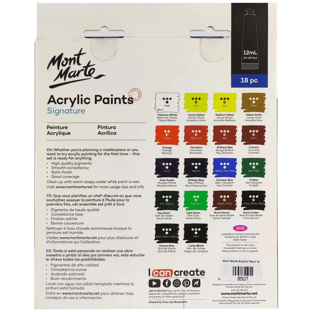 Mont Marte Acrylic Paints Signature Set of 18 12ml