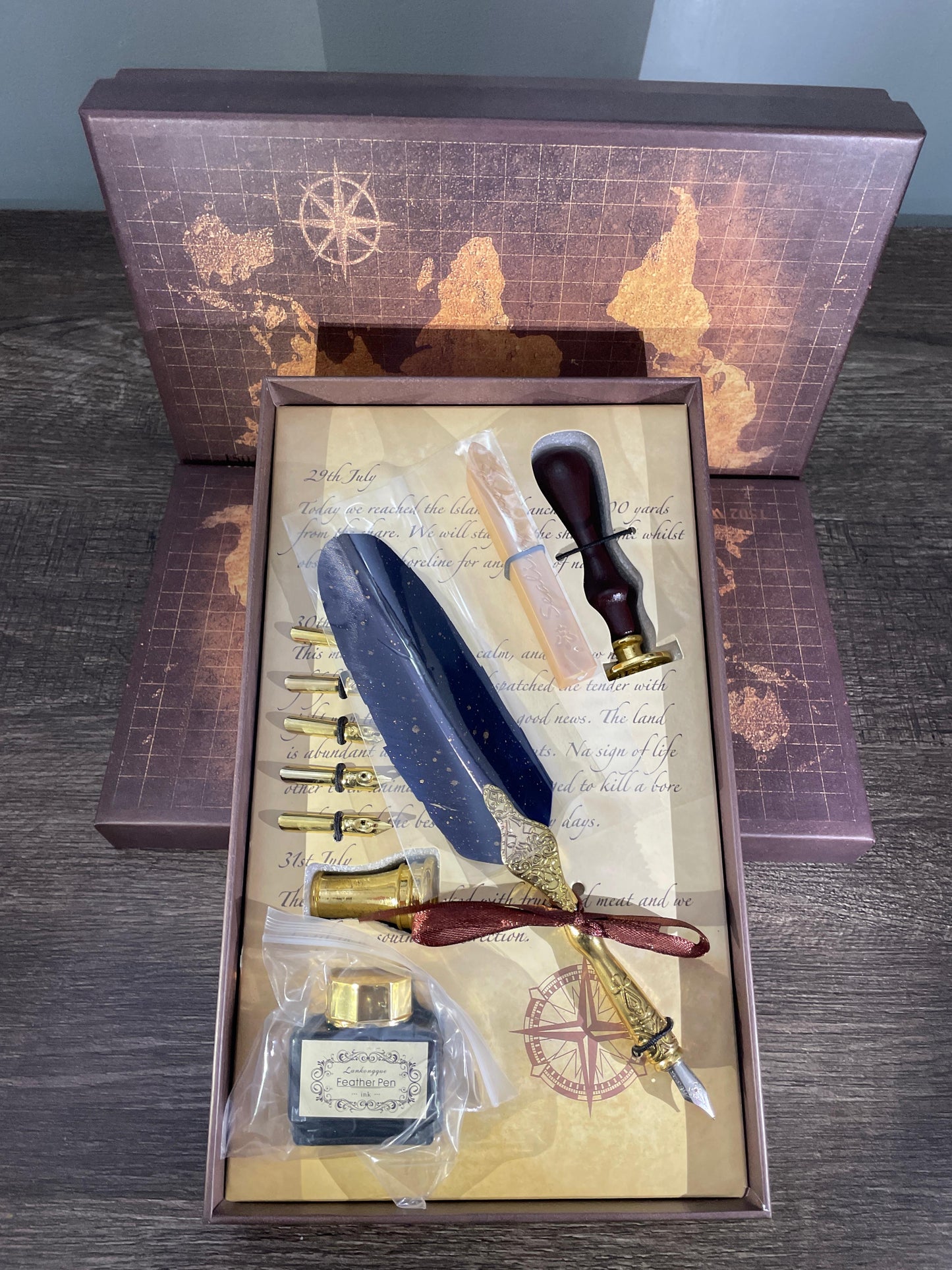 Navy Blue Feather quill Calligraphy Dip Pen