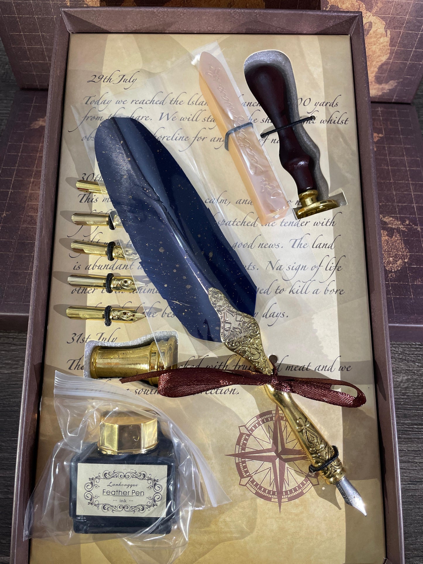 Navy Blue Feather quill Calligraphy Dip Pen