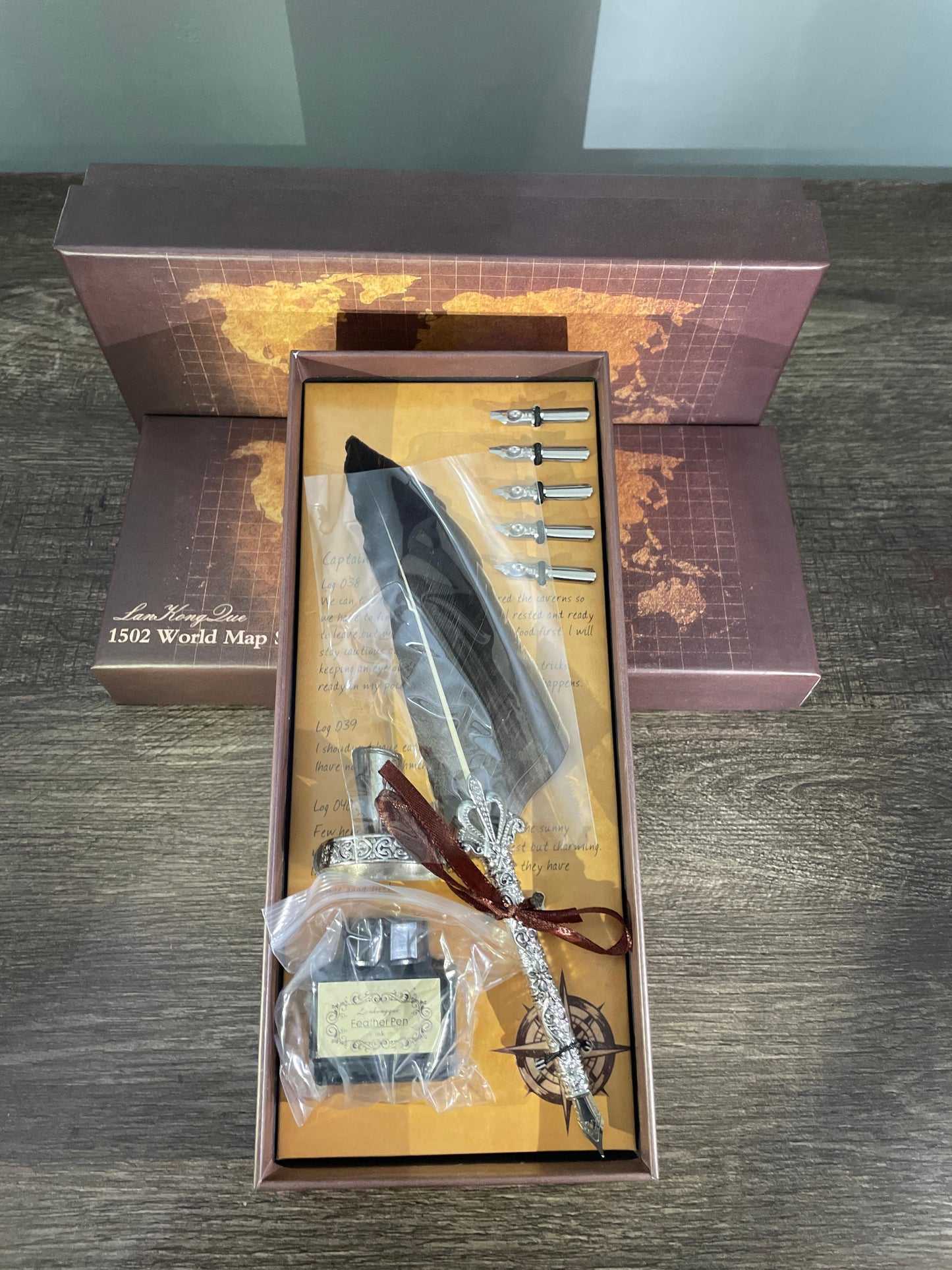 Feather quill Calligraphy Pen set Metallic grey