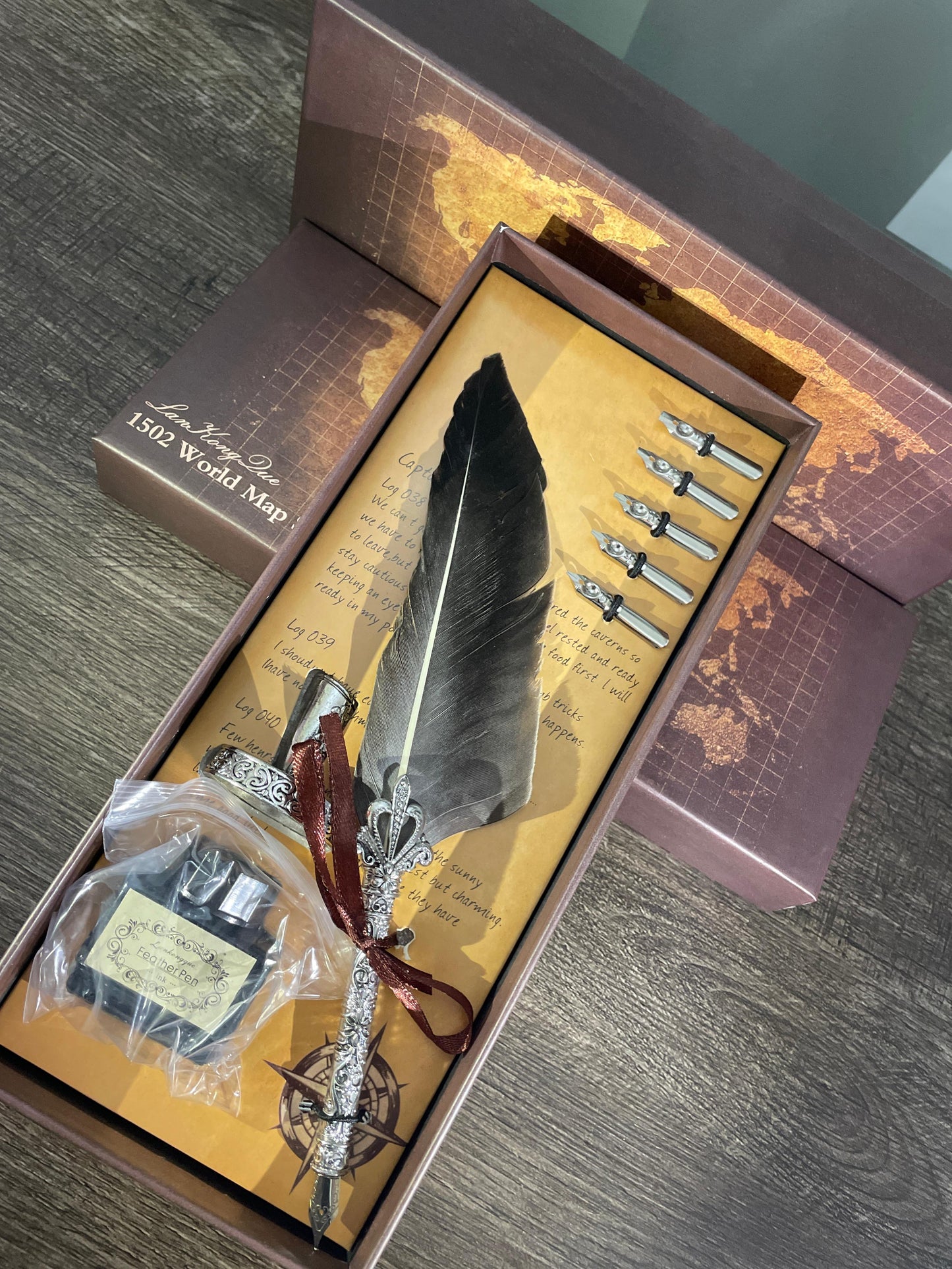 Feather quill Calligraphy Pen set Metallic grey
