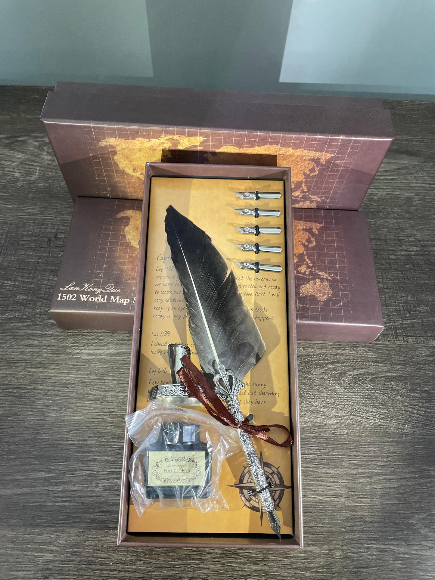 Feather quill Calligraphy Pen set Metallic grey