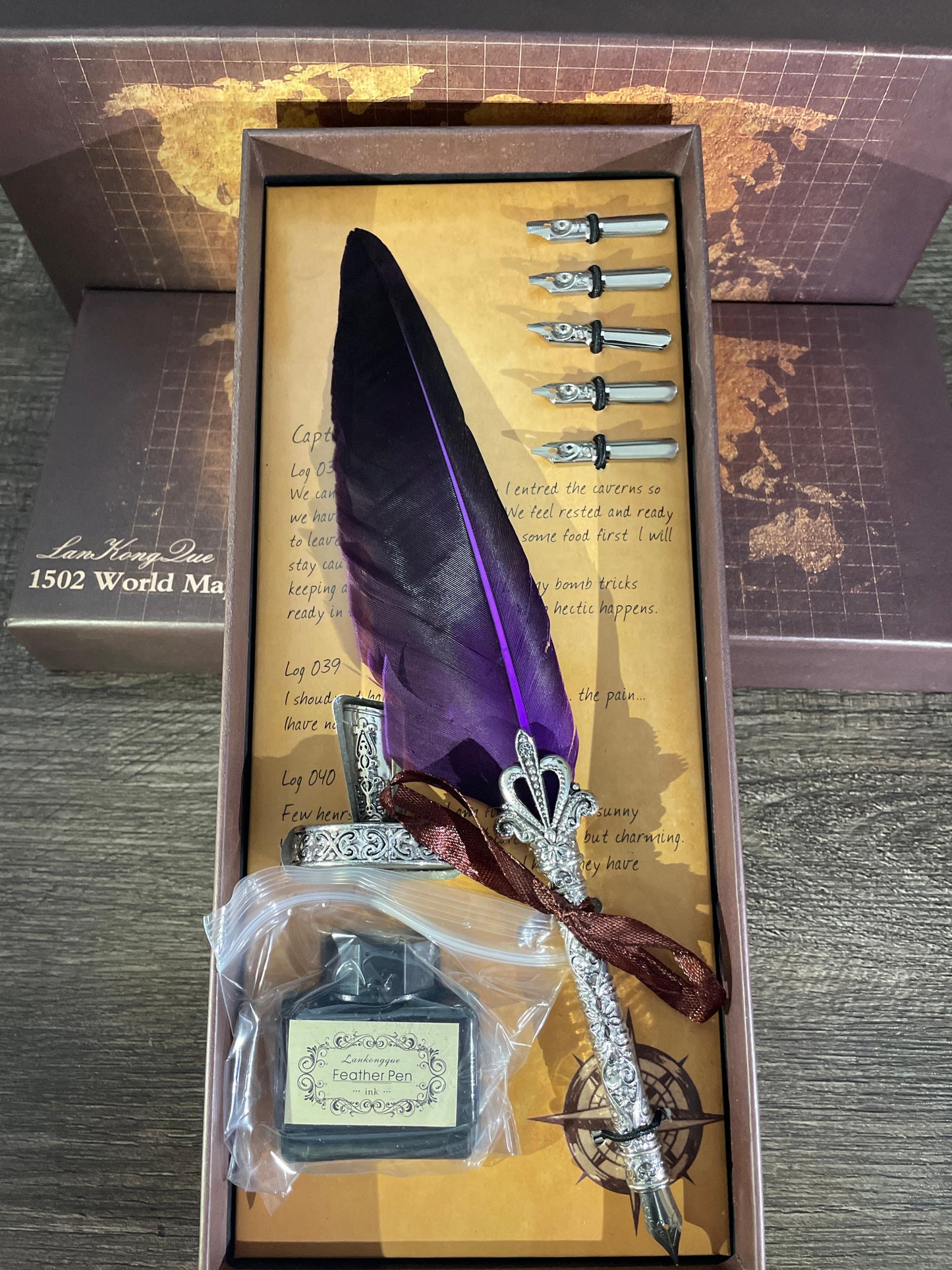 Purple Feather quill Calligraphy Pen set