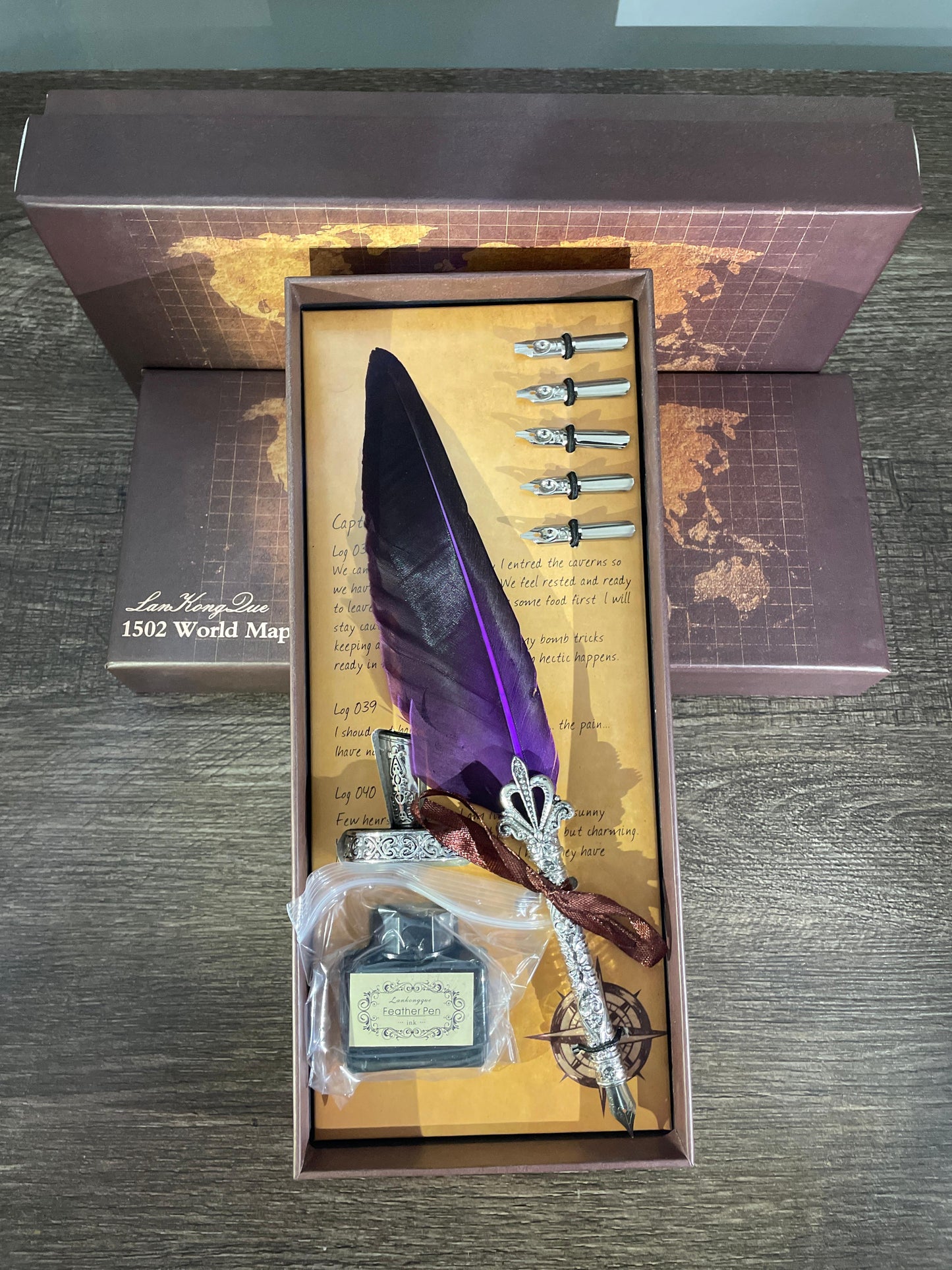 Purple Feather quill Calligraphy Pen set