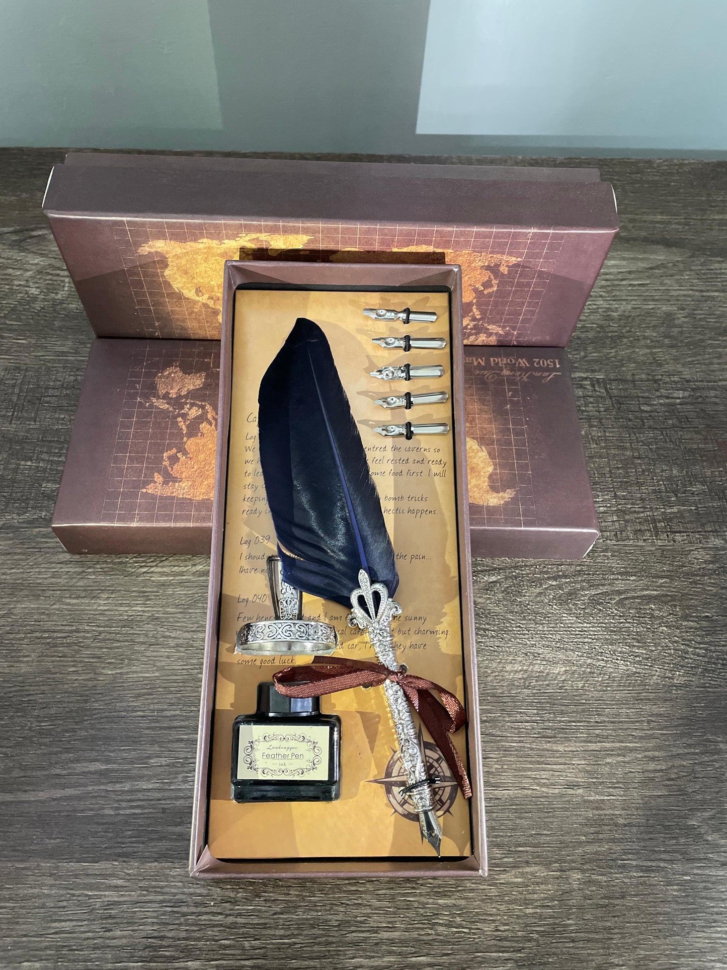Dark blue Feather quill Calligraphy Pen set
