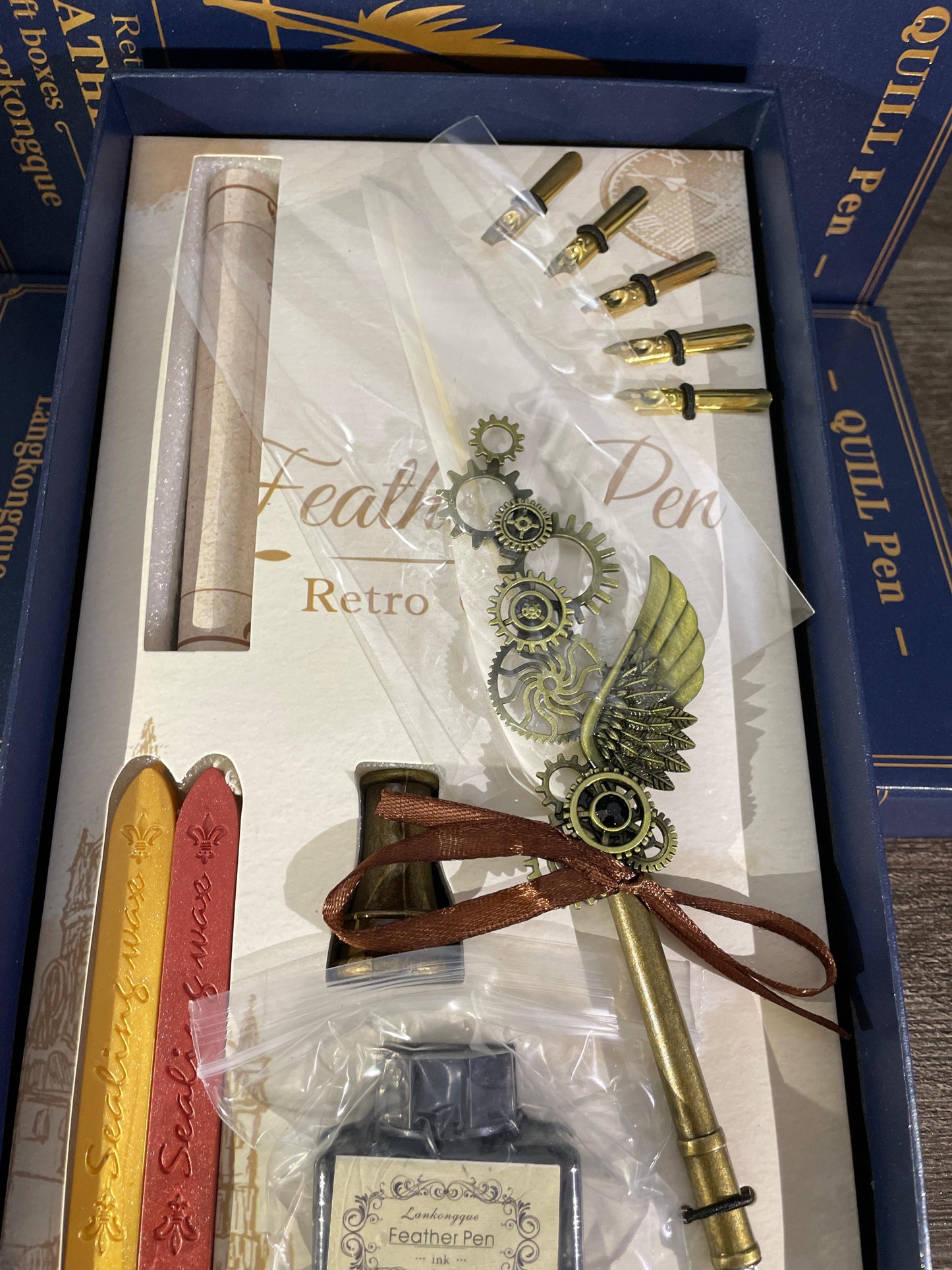 White Feather quill Calligraphy vintage Pen full set