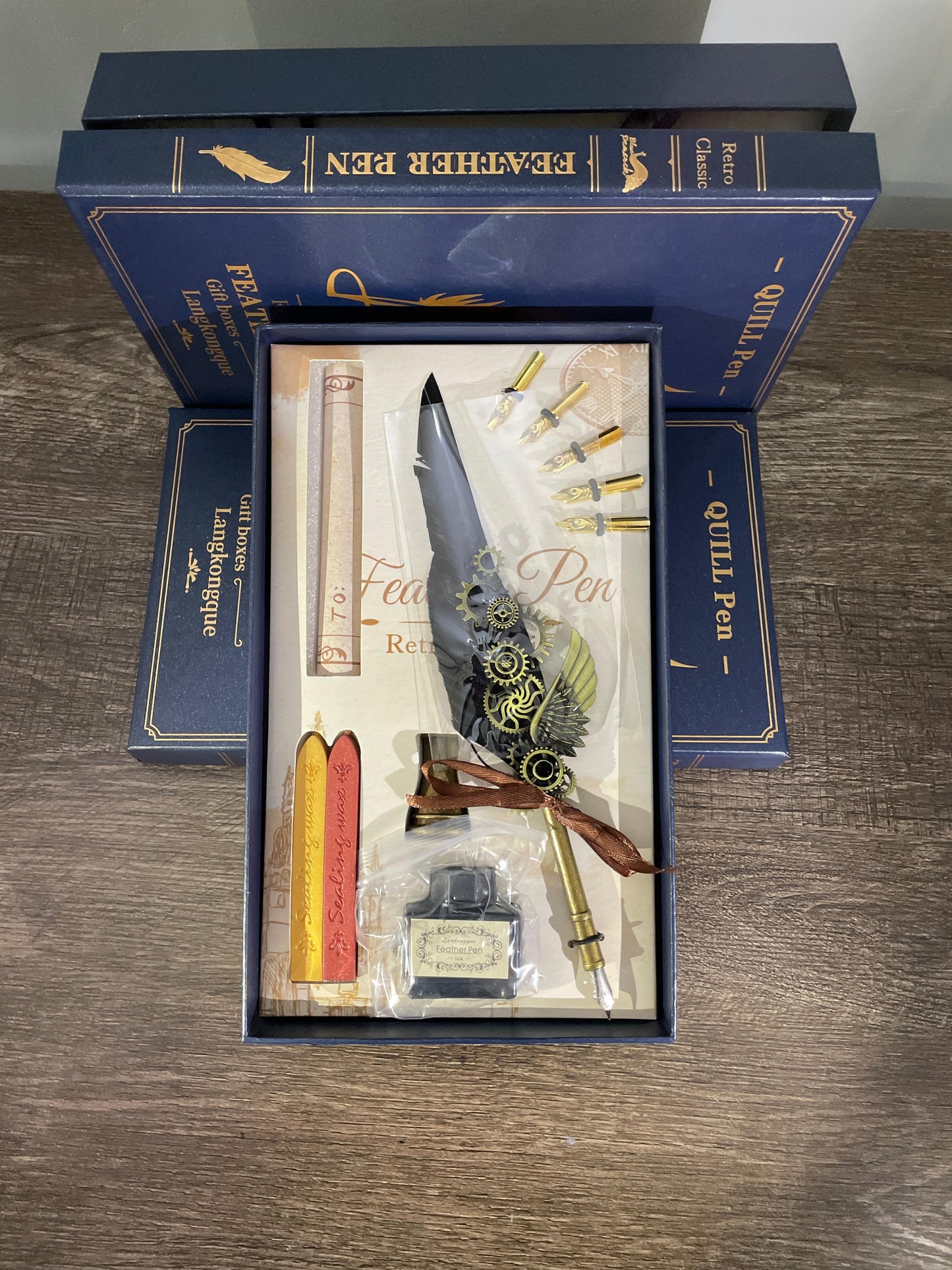 Black Feather quill Calligraphy vintage Pen full set