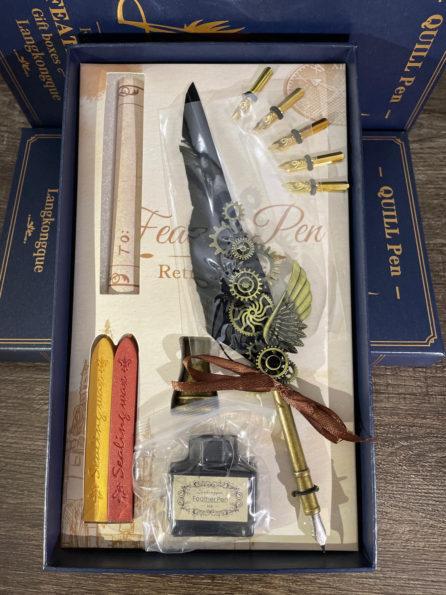 Black Feather quill Calligraphy vintage Pen full set