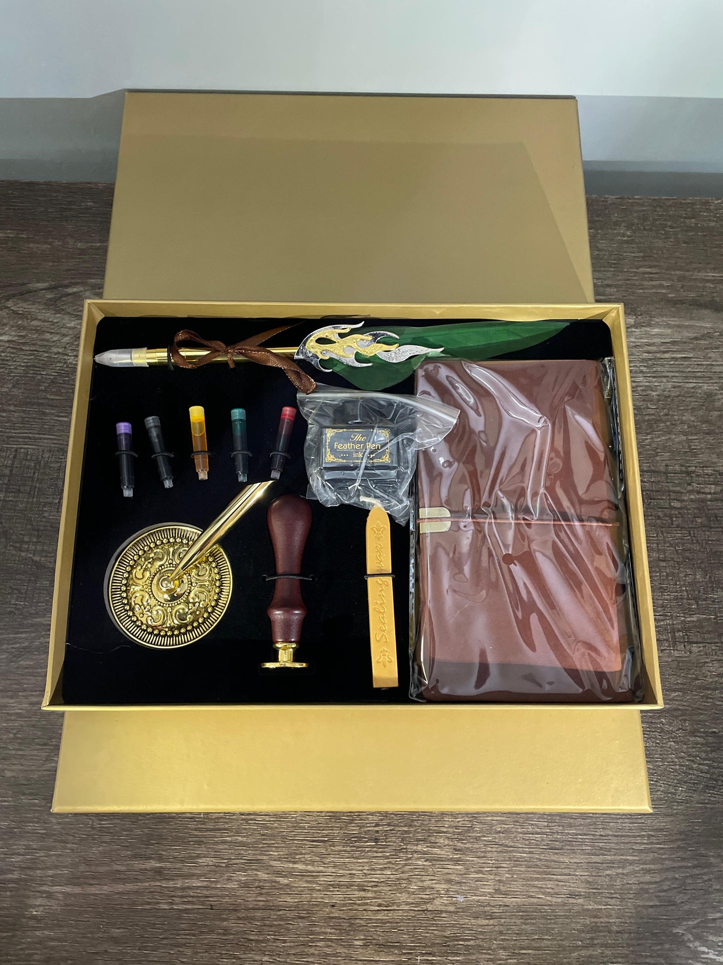 Large Feather quill Calligraphy vintage ink Pen full set green