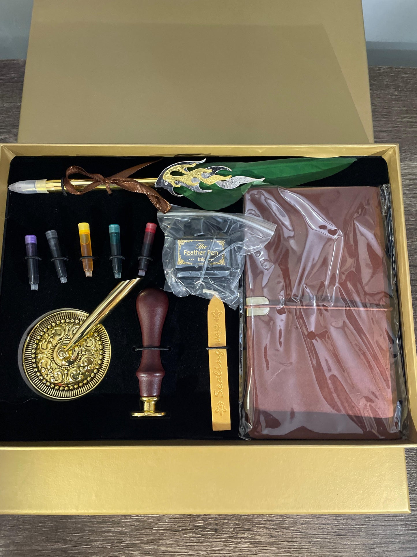 Large Feather quill Calligraphy vintage ink Pen full set green