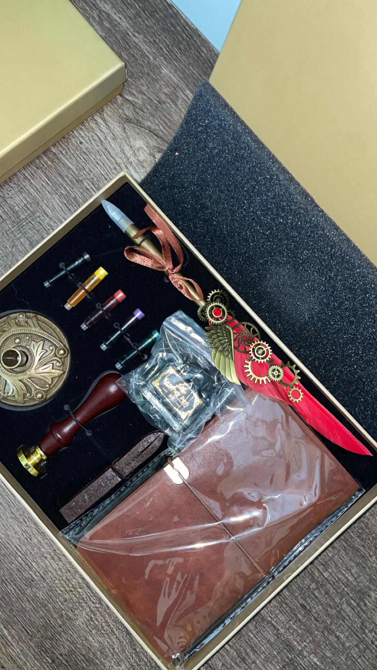 Large Feather quill Calligraphy vintage ink Pen full set red