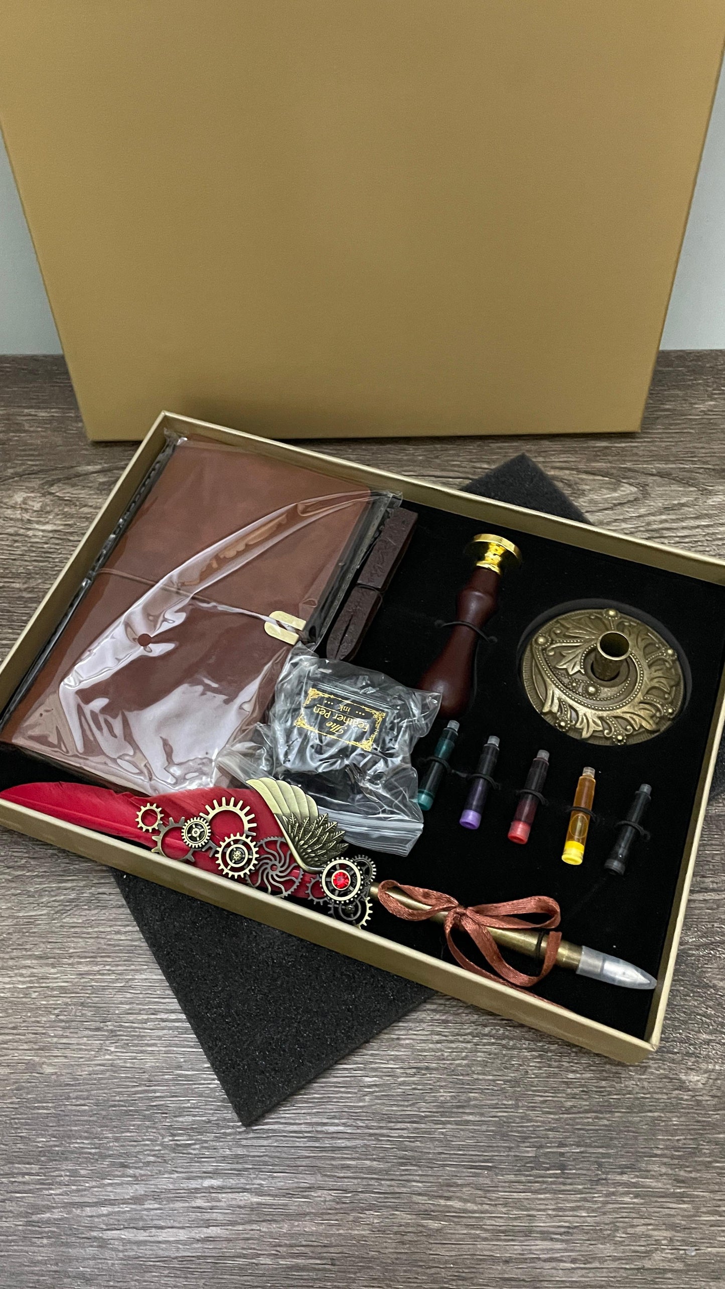Large Feather quill Calligraphy vintage ink Pen full set red