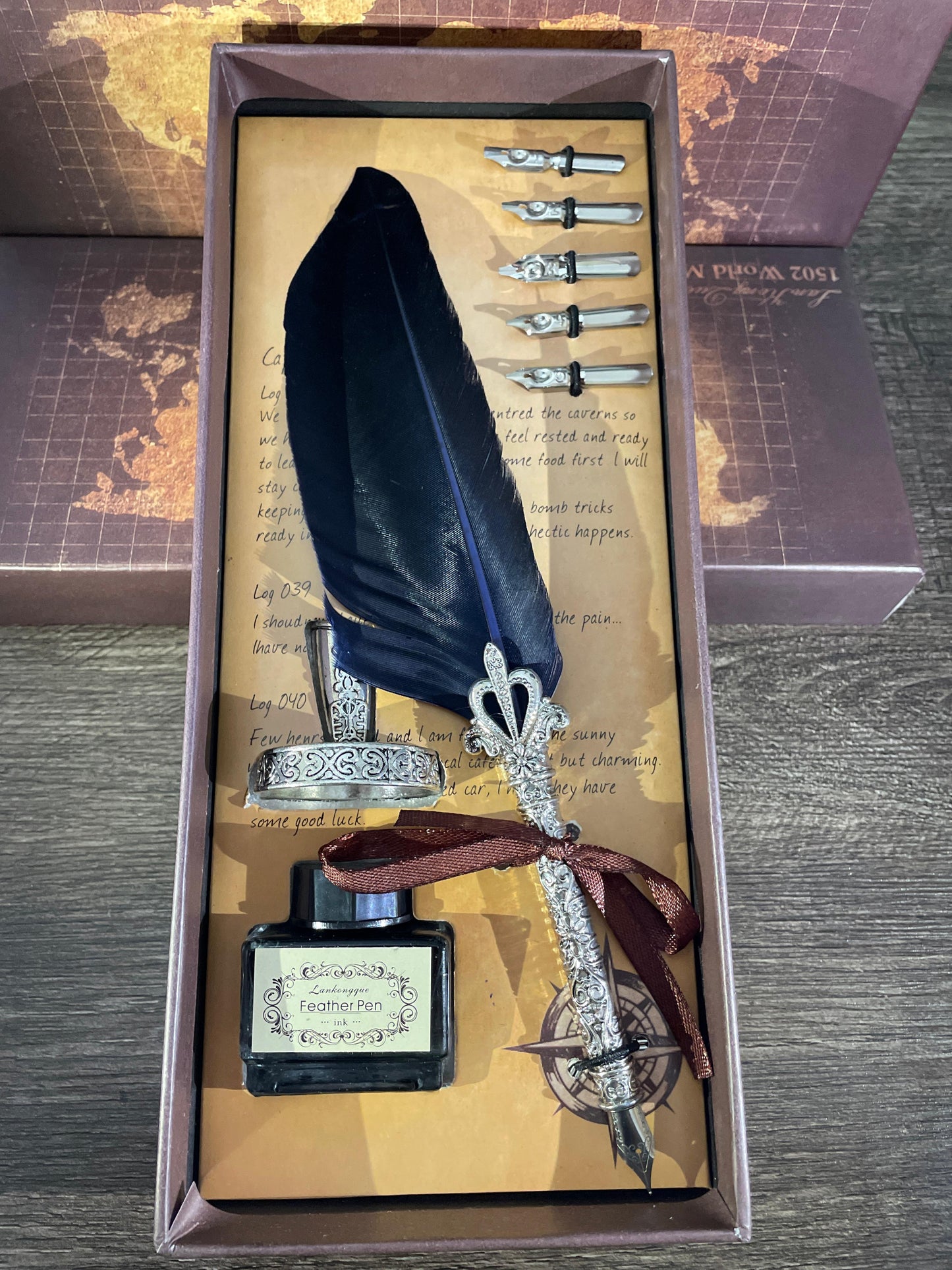 Dark blue Feather quill Calligraphy Pen set