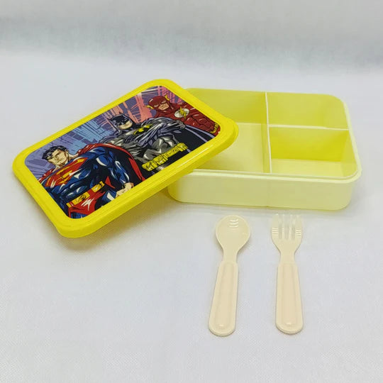 Bright Flat Kids' Plastic Lunch Box With Portions ( Random Character Will Be Sent)
