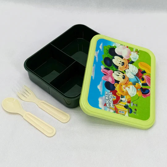 Bright Flat Kids' Plastic Lunch Box With Portions ( Random Character Will Be Sent)