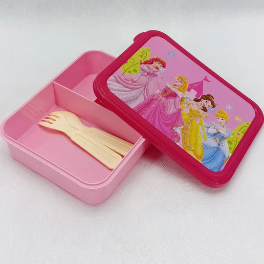 Bright Flat Kids' Plastic Lunch Box With Portions ( Random Character Will Be Sent)
