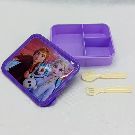 Bright Flat Kids' Plastic Lunch Box With Portions ( Random Character Will Be Sent)