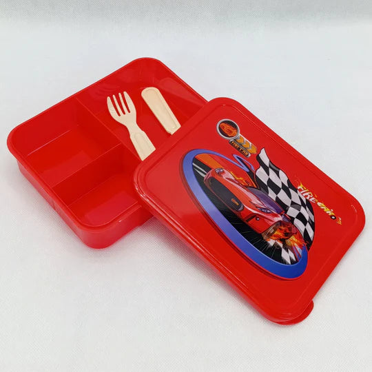 Bright Flat Kids' Plastic Lunch Box With Portions ( Random Character Will Be Sent)