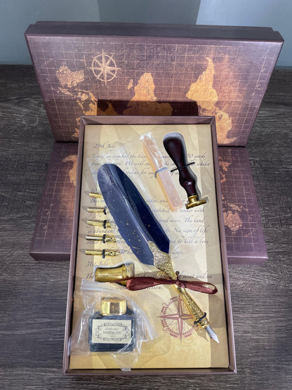 Navy Blue Feather quill Calligraphy Dip Pen