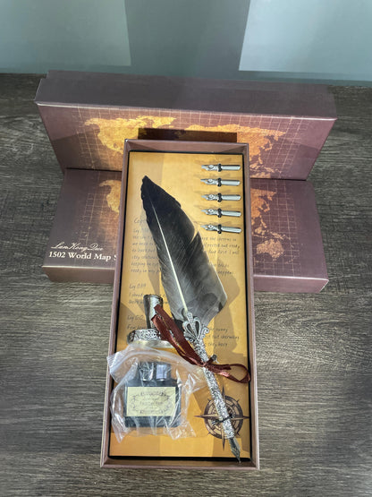 Feather quill Calligraphy Pen set Metallic grey