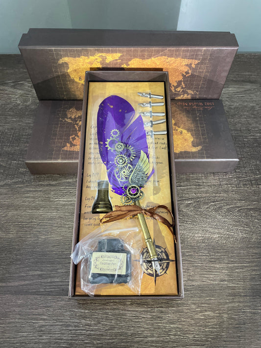 Advanced Feather quill Calligraphy Pen set purple
