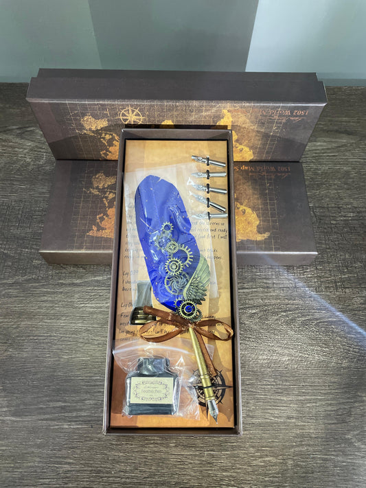 Advanced Feather quill Calligraphy Pen set blue