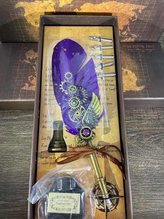 Advanced Feather quill Calligraphy Pen set purple