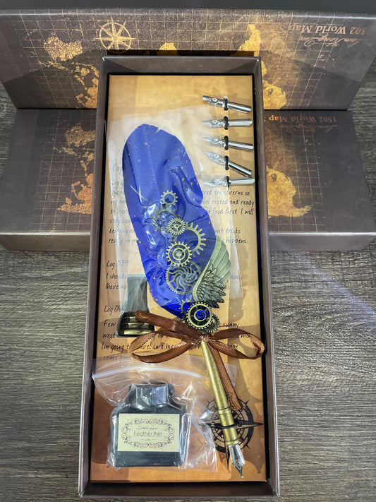 Advanced Feather quill Calligraphy Pen set blue