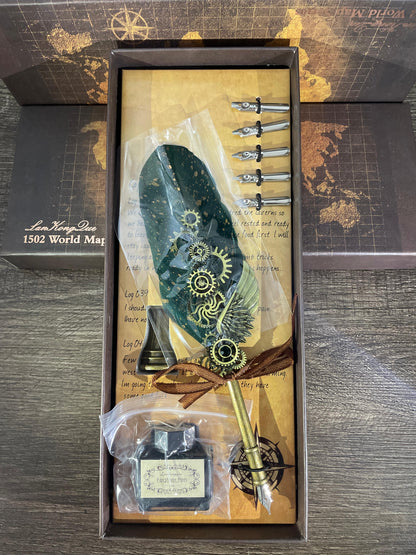 Green Advanced Feather quill Calligraphy Pen set
