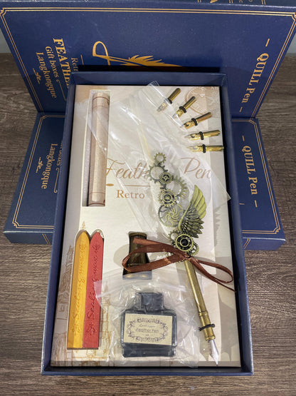 White Feather quill Calligraphy vintage Pen full set