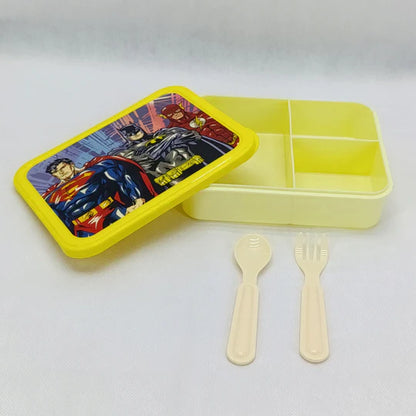 Bright Flat Kids' Plastic Lunch Box With Portions ( Random Character Will Be Sent)