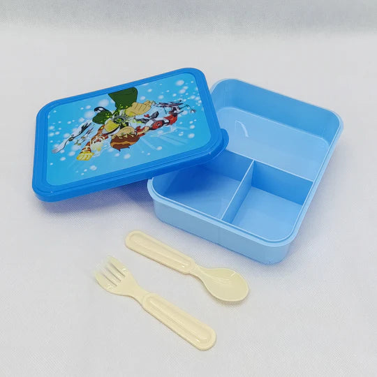 Bright Flat Kids' Plastic Lunch Box With Portions ( Random Character Will Be Sent)