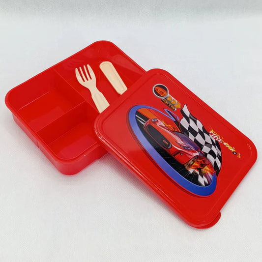 Bright Flat Kids' Plastic Lunch Box With Portions ( Random Character Will Be Sent)